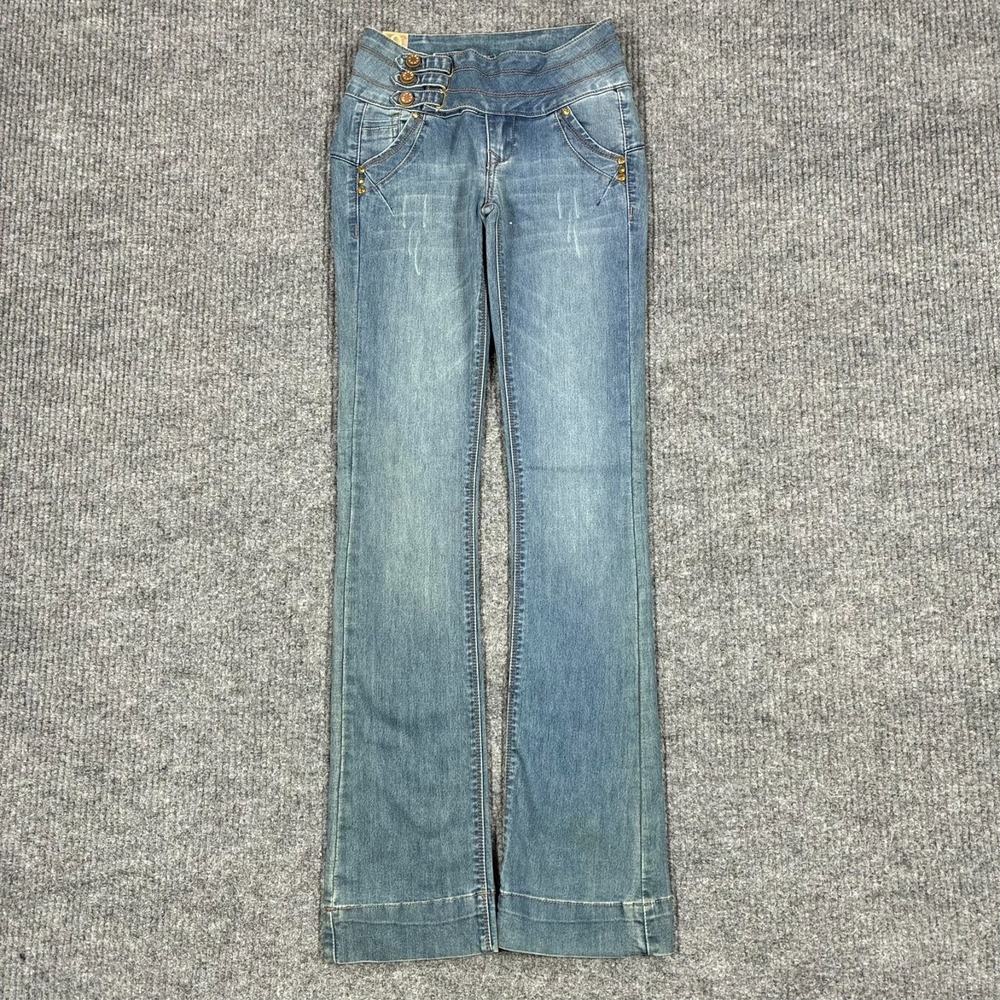 Clash Jeans USA Womens Bootcut Size 0 Low Rise Light Wash Denim Button Detail